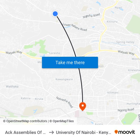 Ack Assemblies Of God Mwimuto to University Of Nairobi - Kenya Science Campus map