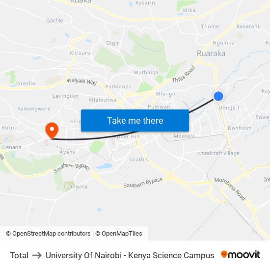 Total to University Of Nairobi - Kenya Science Campus map