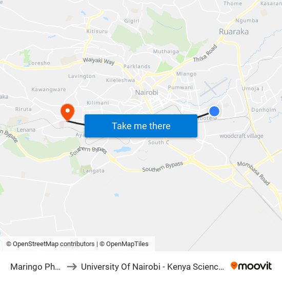 Maringo Phase1 to University Of Nairobi - Kenya Science Campus map