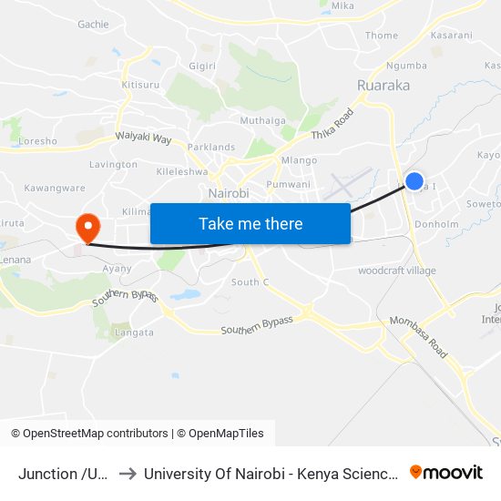 Junction /Umoja to University Of Nairobi - Kenya Science Campus map