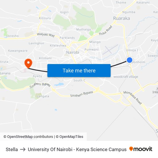 Stella to University Of Nairobi - Kenya Science Campus map