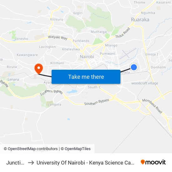 Junction to University Of Nairobi - Kenya Science Campus map