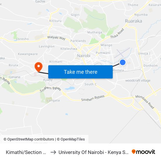 Kimathi/Section 3 Junction to University Of Nairobi - Kenya Science Campus map