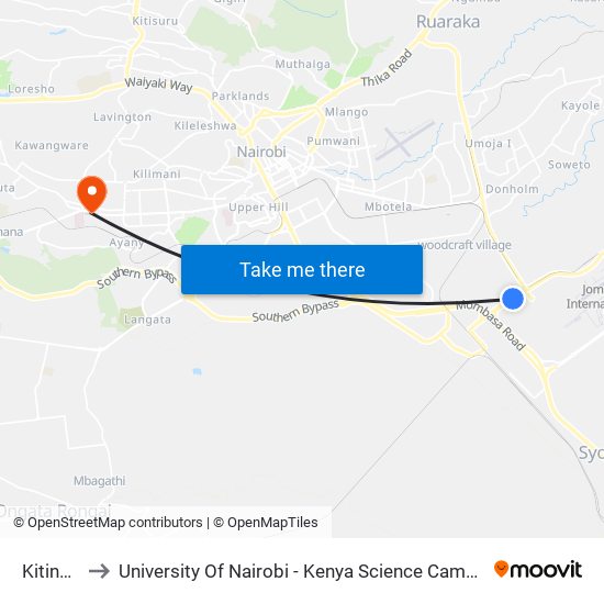 Kitindo to University Of Nairobi - Kenya Science Campus map