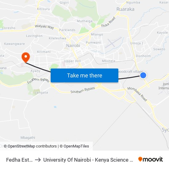 Fedha Estate to University Of Nairobi - Kenya Science Campus map