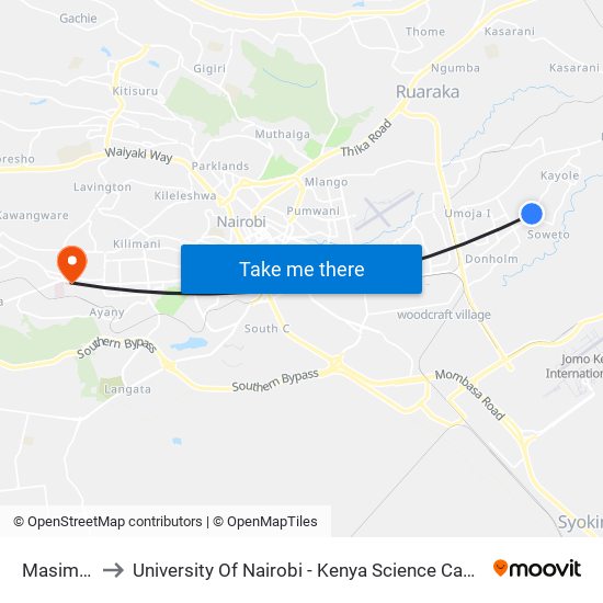 Masimba to University Of Nairobi - Kenya Science Campus map