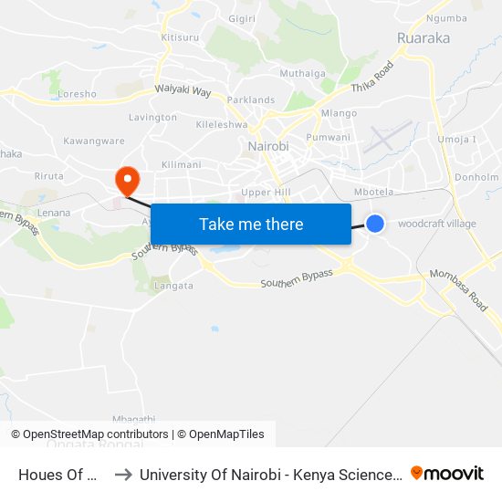 Houes Of Manji to University Of Nairobi - Kenya Science Campus map