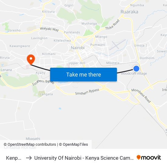 Kenpoly to University Of Nairobi - Kenya Science Campus map