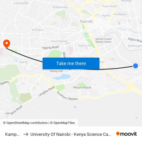 Kampala to University Of Nairobi - Kenya Science Campus map