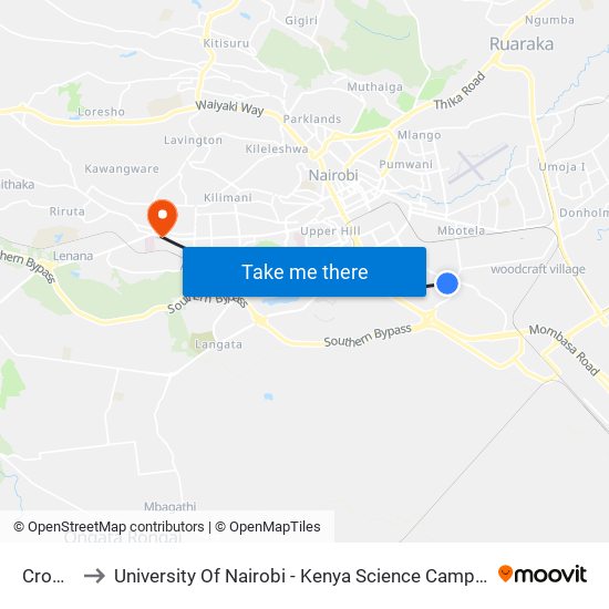 Crown to University Of Nairobi - Kenya Science Campus map