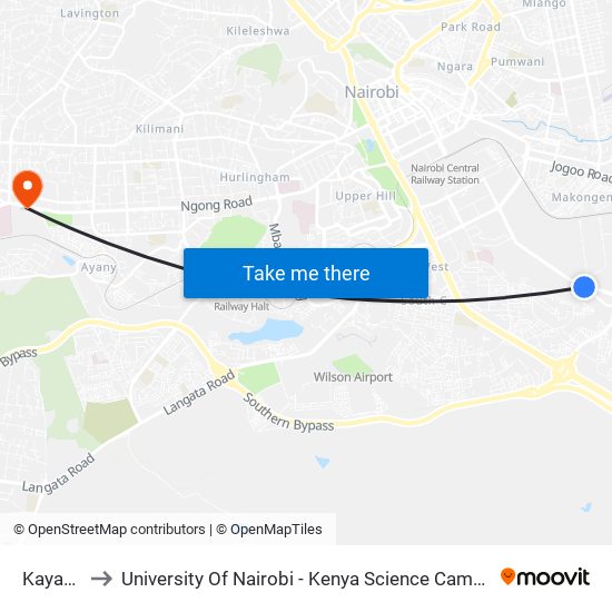 Kayaba to University Of Nairobi - Kenya Science Campus map