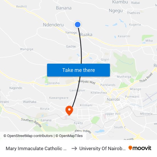 Mary Immaculate Catholic Church/Muchatha Shopping Centre to University Of Nairobi - Kenya Science Campus map