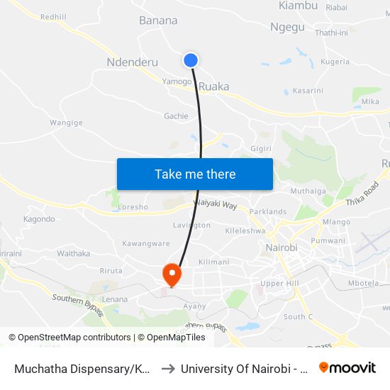 Muchatha Dispensary/Kwa Shule/Yamongo Drive to University Of Nairobi - Kenya Science Campus map