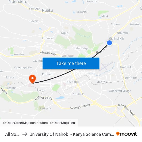 All Sops to University Of Nairobi - Kenya Science Campus map