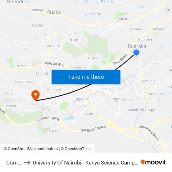 Corner to University Of Nairobi - Kenya Science Campus map