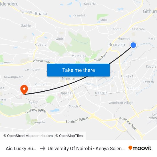 Aic Lucky Summer to University Of Nairobi - Kenya Science Campus map