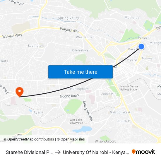 Starehe Divisional Police Station to University Of Nairobi - Kenya Science Campus map