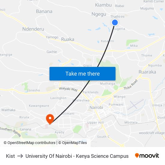 Kist to University Of Nairobi - Kenya Science Campus map