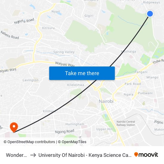 Wonderjoy to University Of Nairobi - Kenya Science Campus map