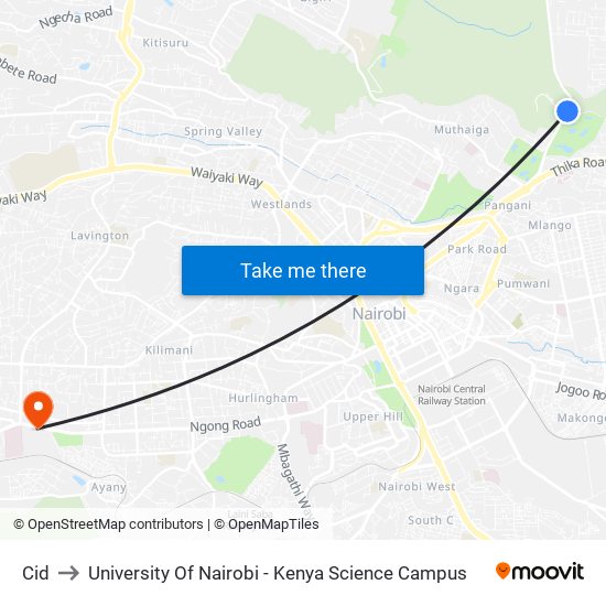 Cid to University Of Nairobi - Kenya Science Campus map