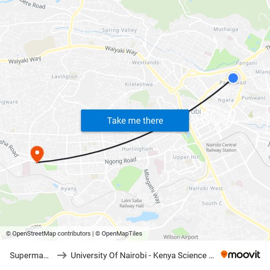 Supermambo to University Of Nairobi - Kenya Science Campus map