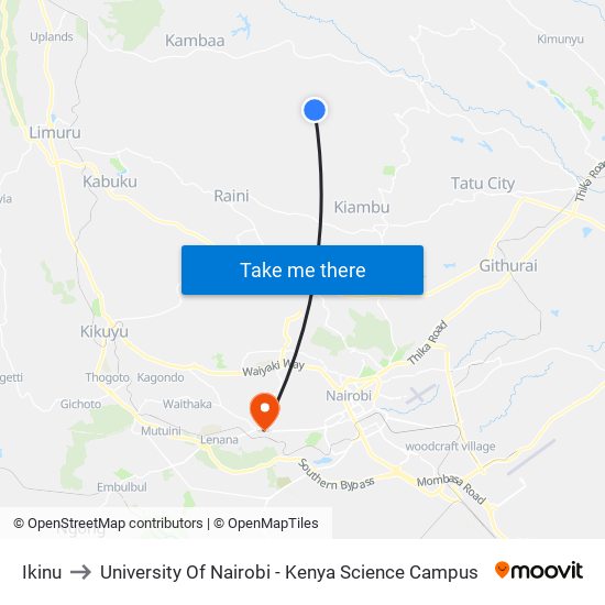 Ikinu to University Of Nairobi - Kenya Science Campus map