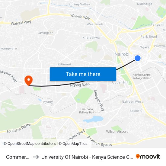 Commercial to University Of Nairobi - Kenya Science Campus map