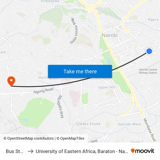Bus Station to University of Eastern Africa, Baraton - Nairobi Campus map