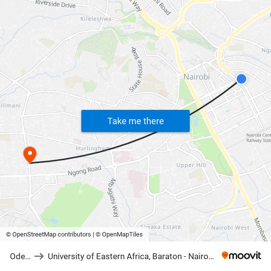 Odeon to University of Eastern Africa, Baraton - Nairobi Campus map