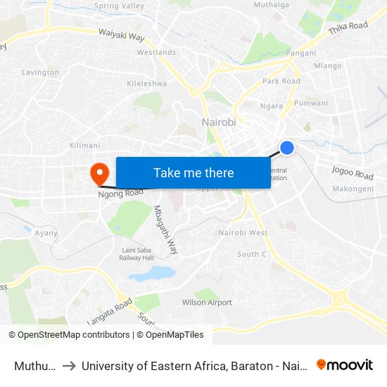 Muthurwa to University of Eastern Africa, Baraton - Nairobi Campus map