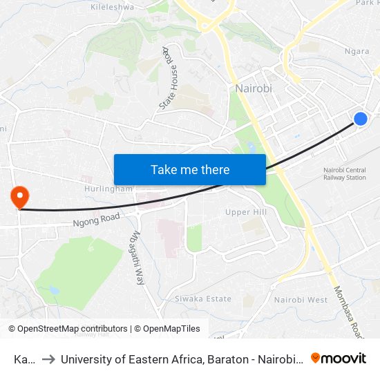 Kaka to University of Eastern Africa, Baraton - Nairobi Campus map