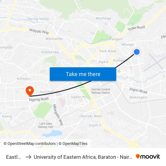 Eastleigh to University of Eastern Africa, Baraton - Nairobi Campus map