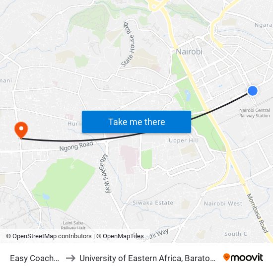 Easy Coach/Uchumi to University of Eastern Africa, Baraton - Nairobi Campus map