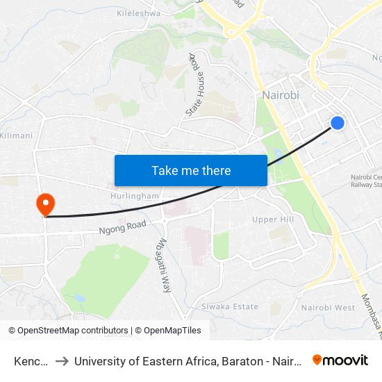 Kencom to University of Eastern Africa, Baraton - Nairobi Campus map