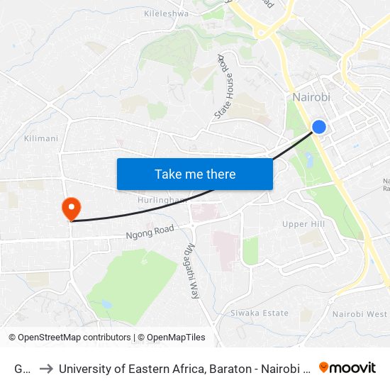 Gpo to University of Eastern Africa, Baraton - Nairobi Campus map
