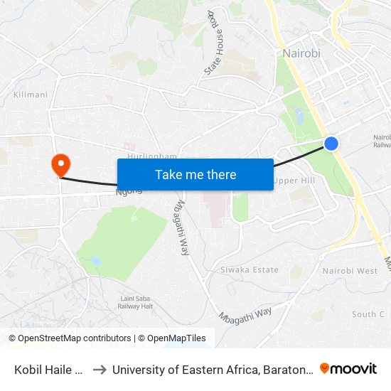 Kobil Haile Selassie to University of Eastern Africa, Baraton - Nairobi Campus map