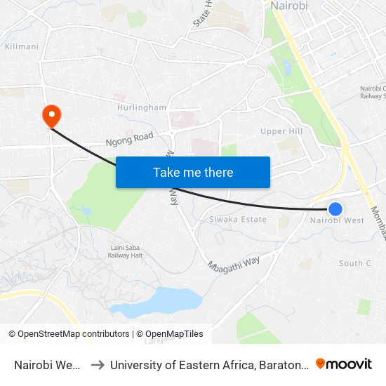 Nairobi West Stage to University of Eastern Africa, Baraton - Nairobi Campus map