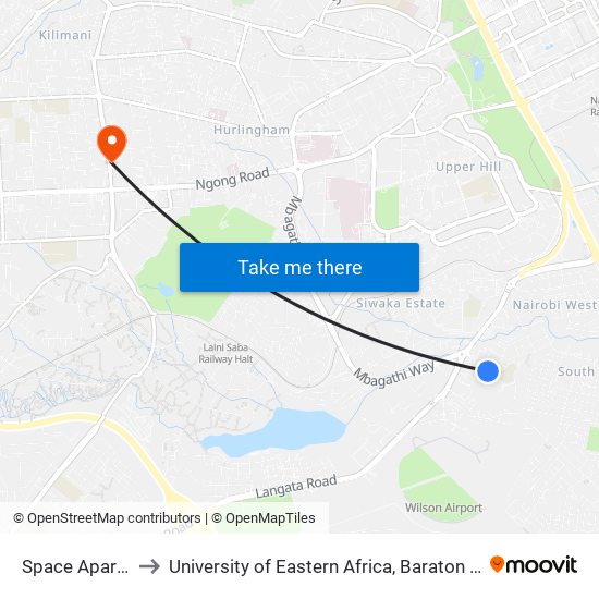 Space Apartments to University of Eastern Africa, Baraton - Nairobi Campus map