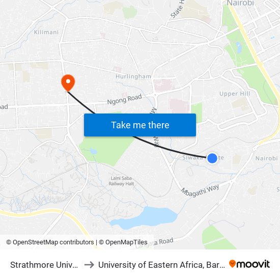 Strathmore University/Siwaka to University of Eastern Africa, Baraton - Nairobi Campus map