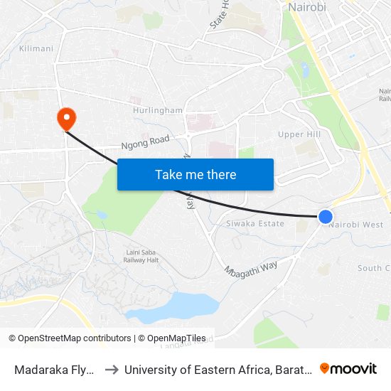 Madaraka Flyover Stage to University of Eastern Africa, Baraton - Nairobi Campus map