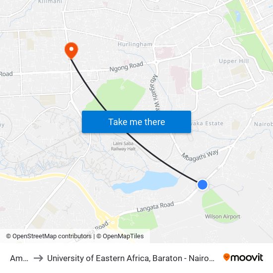 Amref to University of Eastern Africa, Baraton - Nairobi Campus map