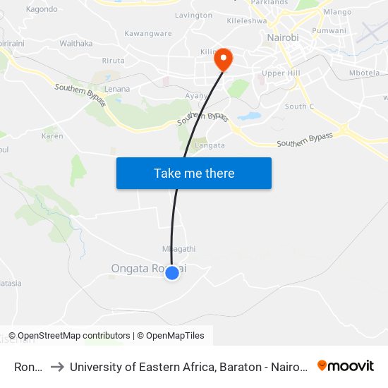 Rongai to University of Eastern Africa, Baraton - Nairobi Campus map