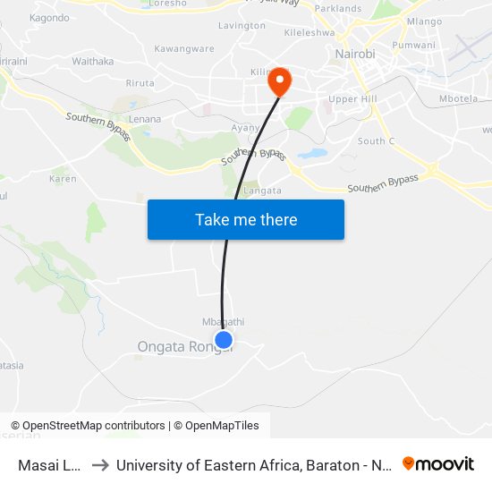 Masai Lodge to University of Eastern Africa, Baraton - Nairobi Campus map