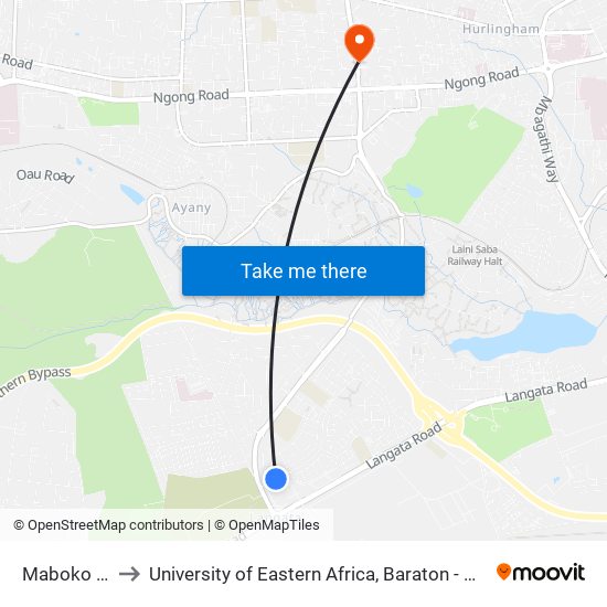 Maboko Road to University of Eastern Africa, Baraton - Nairobi Campus map