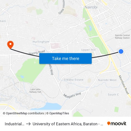 Industrial Area to University of Eastern Africa, Baraton - Nairobi Campus map