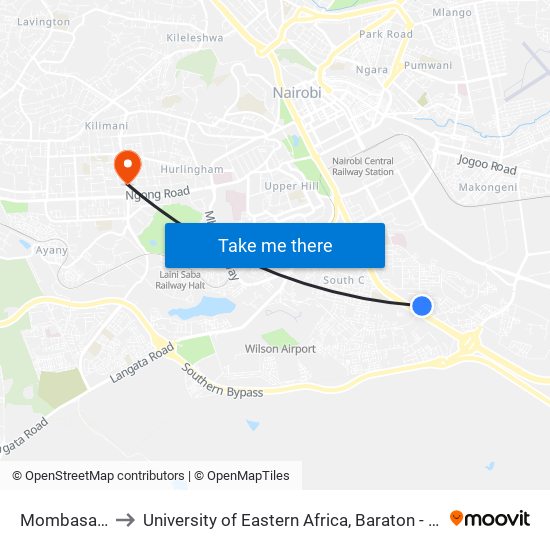 Mombasa Road to University of Eastern Africa, Baraton - Nairobi Campus map