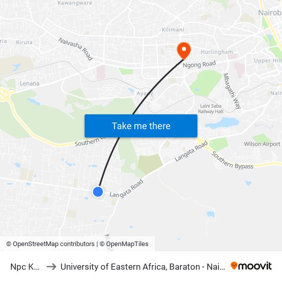 Npc Karen to University of Eastern Africa, Baraton - Nairobi Campus map