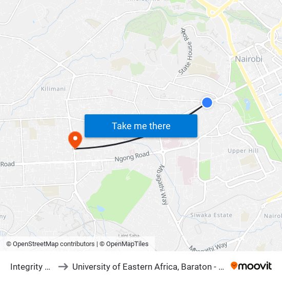 Integrity Centre to University of Eastern Africa, Baraton - Nairobi Campus map