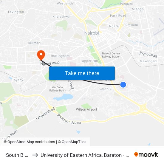 South B Stage to University of Eastern Africa, Baraton - Nairobi Campus map