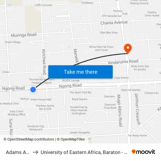 Adams Arcade to University of Eastern Africa, Baraton - Nairobi Campus map